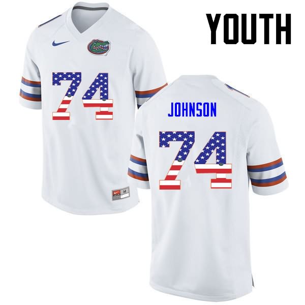 NCAA Florida Gators Fred Johnson Youth #74 USA Flag Fashion Nike White Stitched Authentic College Football Jersey PPW0764WT